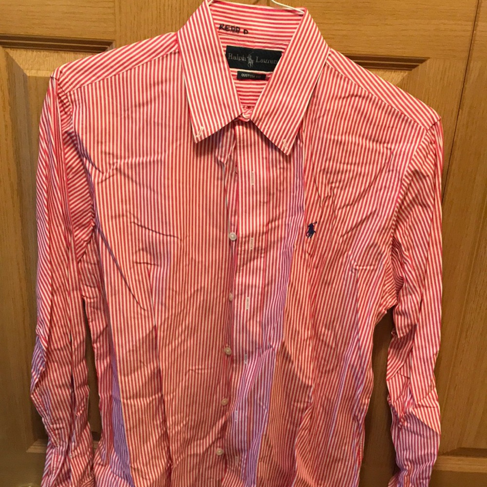 Red striped polo button down